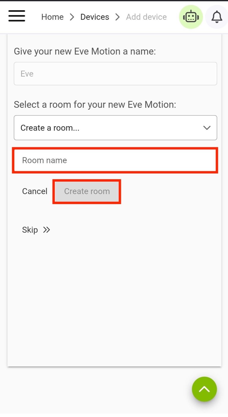 Room name field and Create Room button