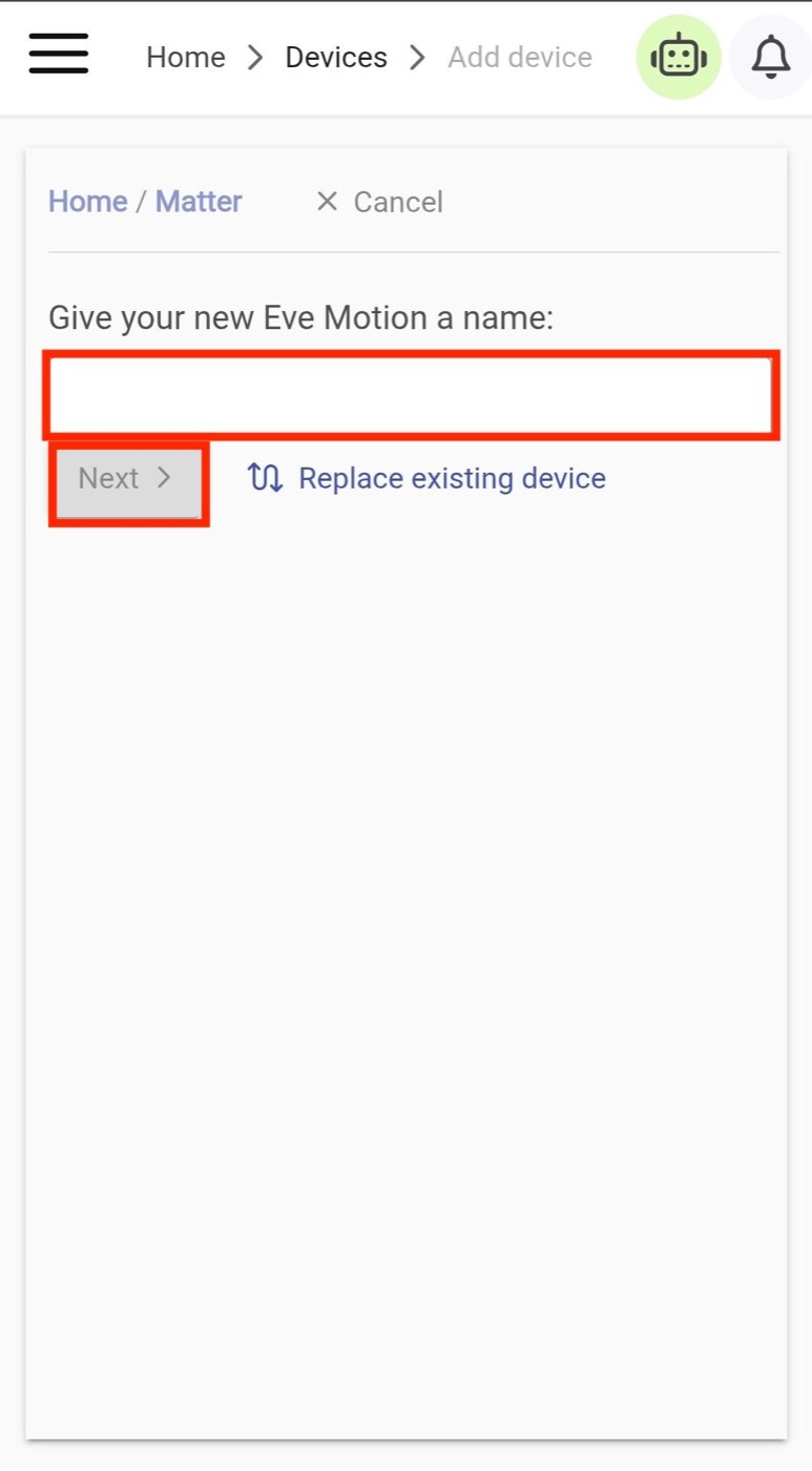 Name field for the new Eve Motion device
