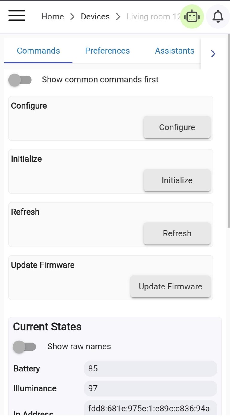 Eve Motion device details screen